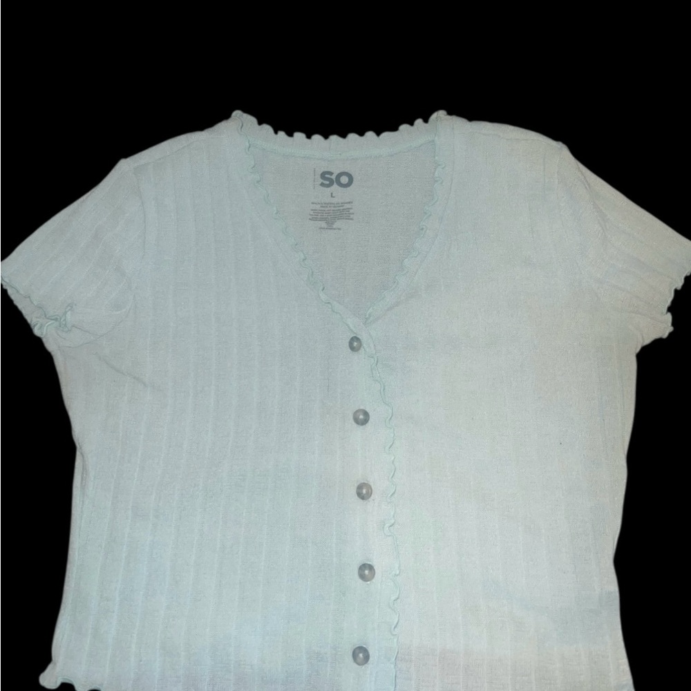 SO Sky Blue Ribbed Knit Top